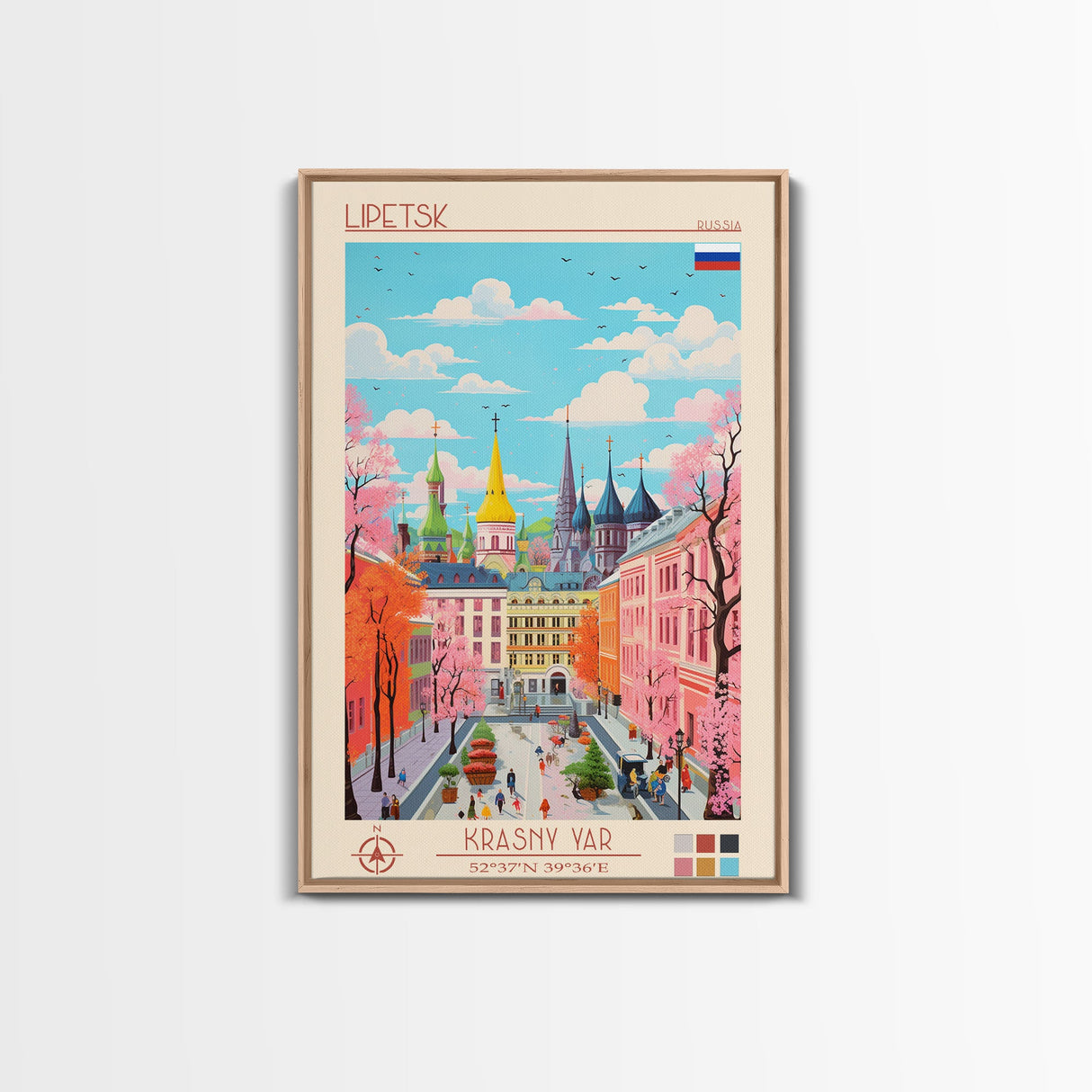 Lipetsk Russia Travel Poster Framed Canvas Print, Midcentury Modern Art, Pop Art Wall Decor, Scenic Art, Home and Office Decoration