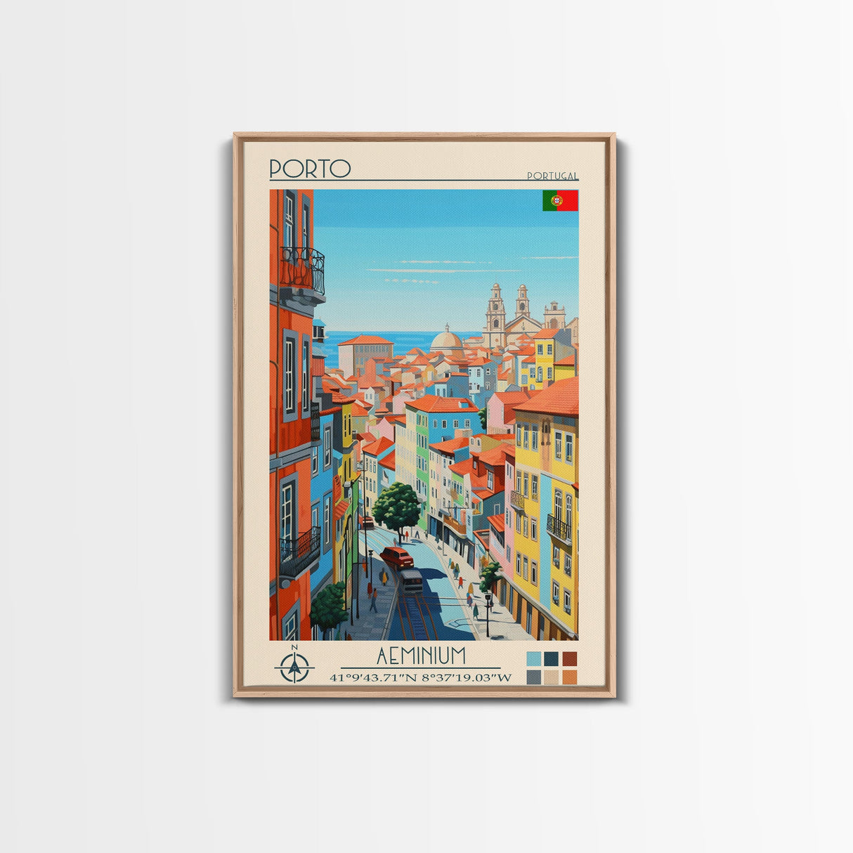 Porto Portugal Travel Poster Framed Canvas Print, Midcentury Modern Art, Pop Art Wall Decor, Scenic Wall Art, Living Room Decoration, Office Gift