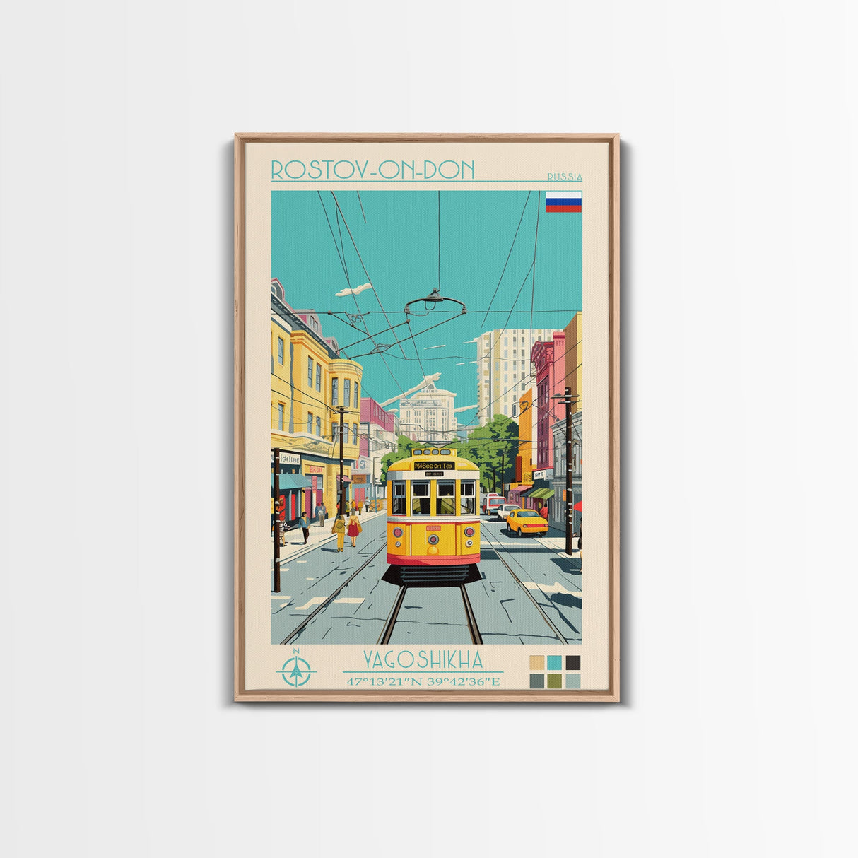 Rostov-on-Don Russia Travel Poster Framed Canvas Print, Midcentury Modern Art, Pop Art Wall Decor, Scenic Wall Art, Living Room Decoration, Office Art