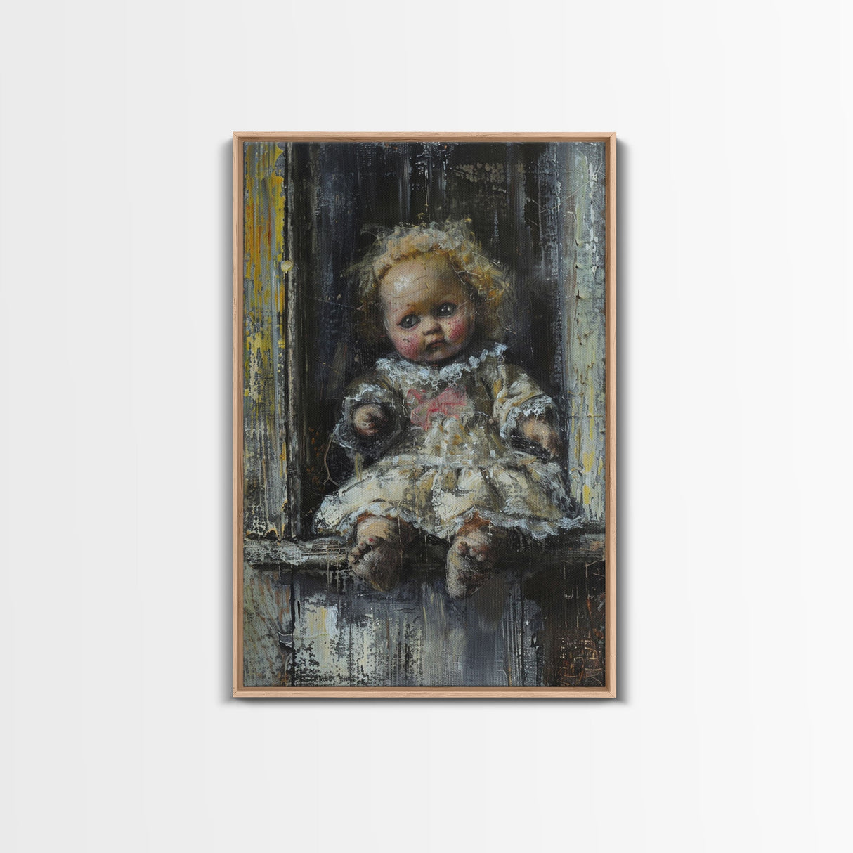 Halloween Girl Eating Macaron Framed Canvas Print, Whimsical Spooky Decor, Living Room Art, Fun Halloween Wall Art, Home Decoration