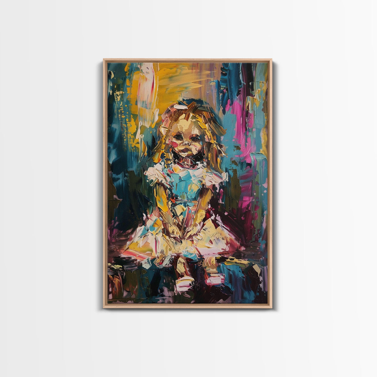 Halloween Ghost Eating Cake, Framed Canvas Print, Wall Art, Spooky Decor, Halloween Decoration, Living Room Art, Unique Gift