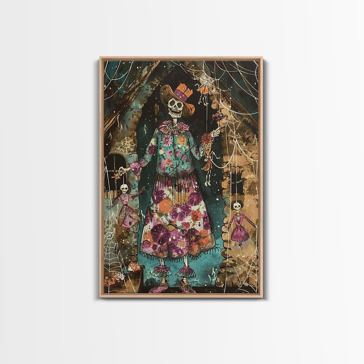 Halloween Pirate Skeleton with Glowing Eyes, Framed Canvas Print, Wall Art, Spooky Decor, Pirate Theme Halloween Decoration, Living Room Art