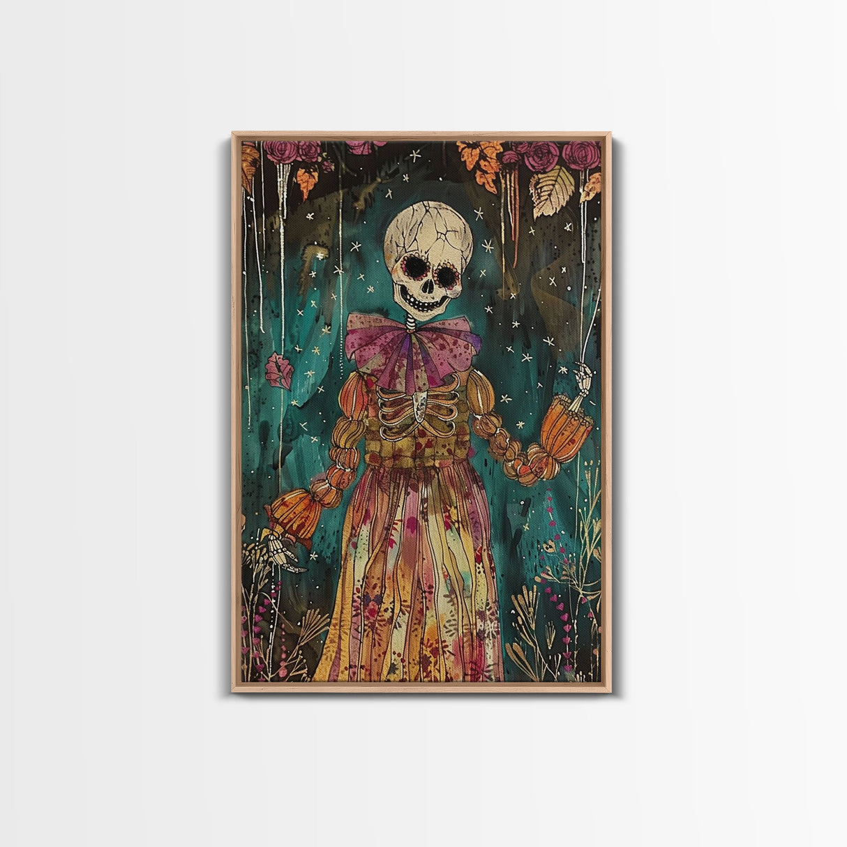 Halloween Ghost in Haunted Forest, Framed Canvas Print, Wall Art, Spooky Decor, Halloween Decoration, Living Room Art, Unique Gift