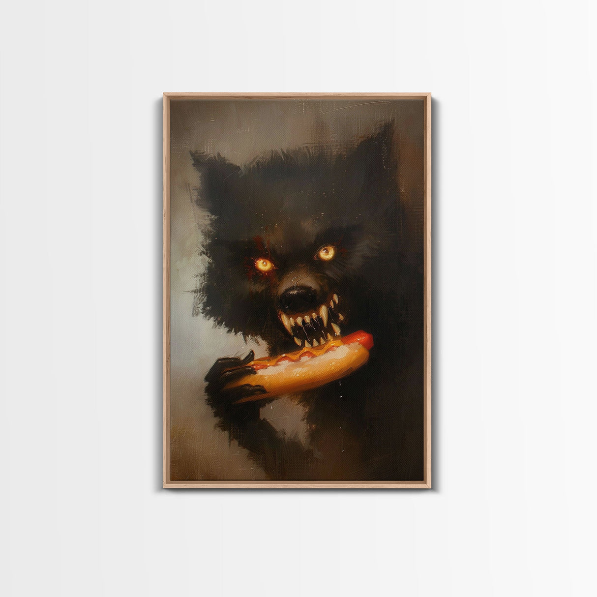 Halloween Werewolf Snarling, Framed Canvas Print, Wall Art, Home Decor, Spooky Art Monster Decor, Halloween Decor, Fantasy Art, Holiday Gift