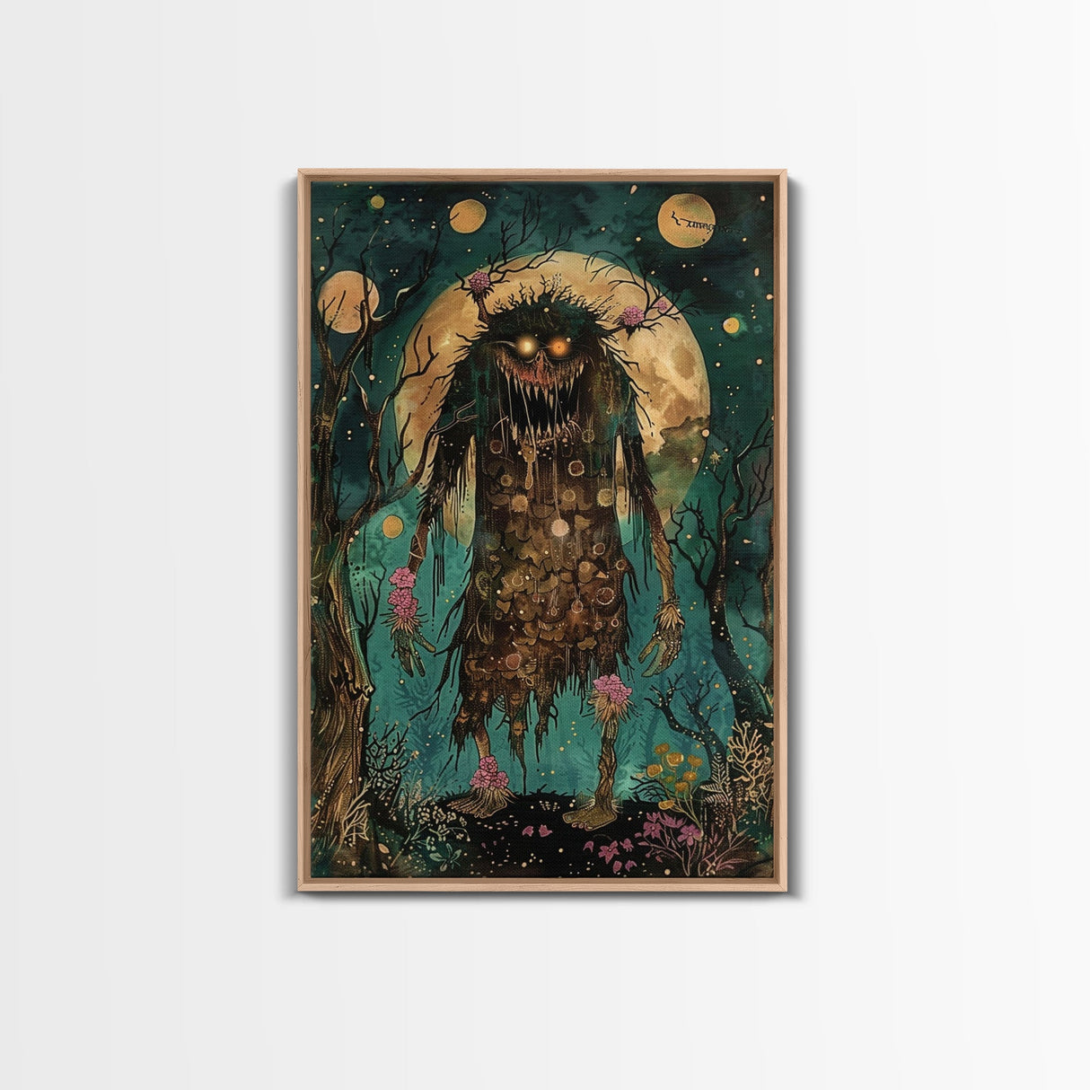 Halloween Creepy Sea Monster Framed Canvas Print, Wall Art, Living Room Decor, Halloween Decoration, Scary Creature Art, Haunted House Decor