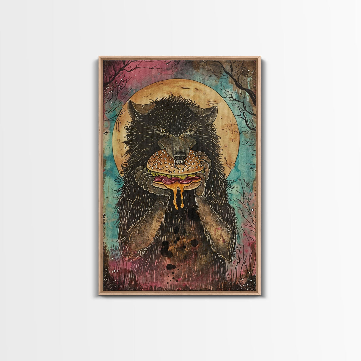 Halloween Haunted Forest Monster Framed Canvas Print, Wall Art, Living Room Decor, Halloween Decoration, Spooky Wall Hanging, Haunted Decor