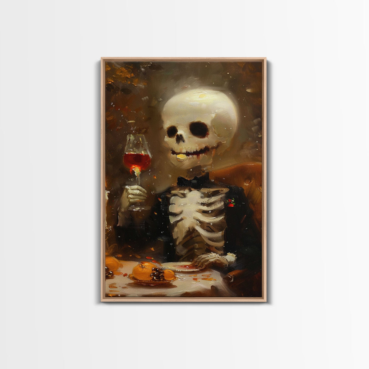 Spooky Skeleton Enjoying a Glass of Wine - Elegant Skeleton Dining - Halloween Art Print - Skeleton Decor - Spooky Art for Halloween Parties