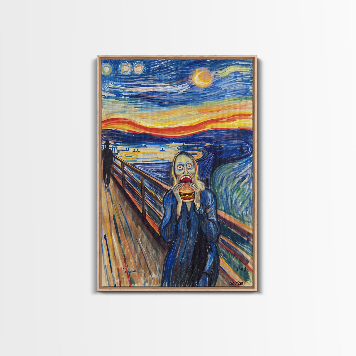 Scream-Inspired Halloween Art with a Figure Eating a Hamburger, Combining Horror and Humor for a Unique and Spooky Wall Art Piece