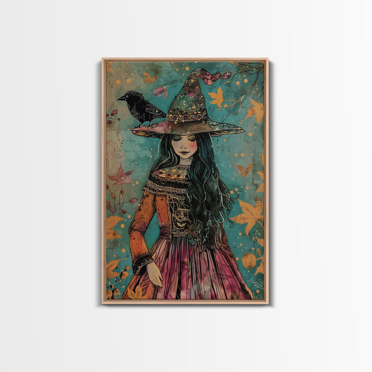 Enchanting Witch with Raven - Halloween Wall Decor - Spooky Home Art Print - Halloween Gift for Witch Lovers - Creepy Art Halloween Decor