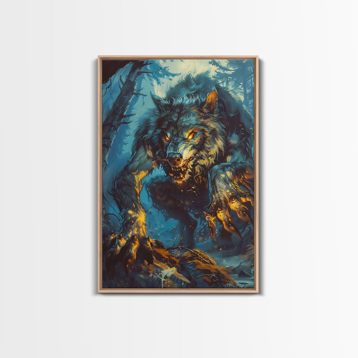 Ferocious Werewolf in the Forest - Halloween Wall Decor - Scary Art Print - Werewolf Painting for Halloween - Spooky Home Decor
