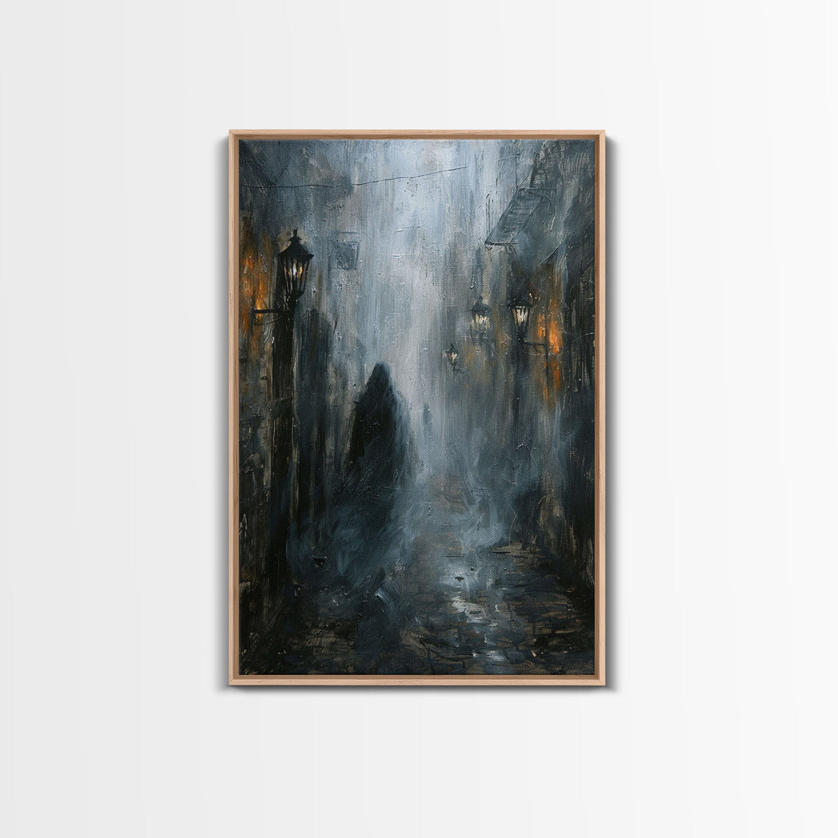 Misty Alley Canvas Print - Halloween Art, Spooky Home Decor, Dark Alley Wall Art, Ghost Art, Halloween Decor, Framed Canvas Print Creepy Art
