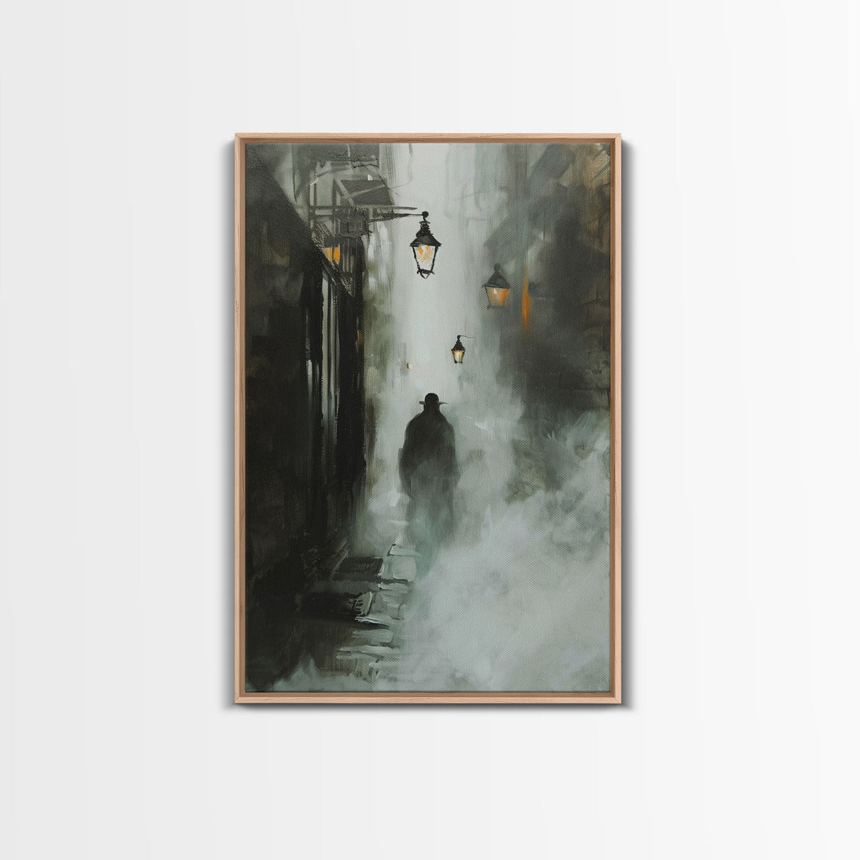 Mysterious Shadow in Fog, Halloween Art Print, Spooky Home Decor, Framed Canvas Print, Creepy Art, Halloween Wall Decor, Seasonal Wall Art