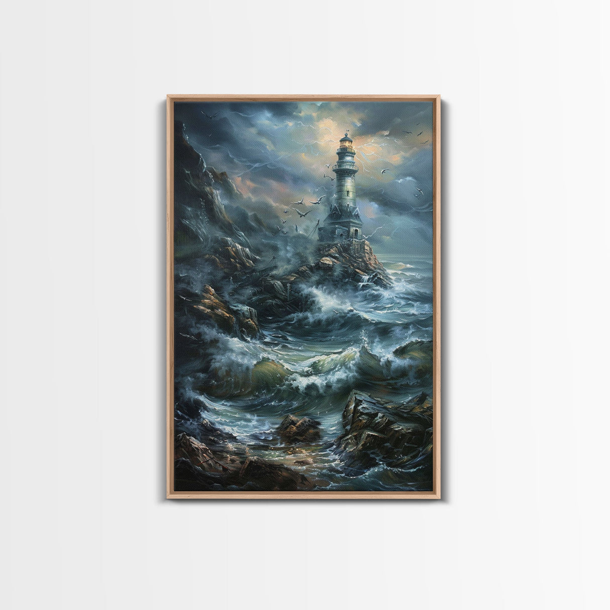 Haunted Lighthouse, Halloween Art, Spooky Wall Decor, Framed Canvas Print, Creepy Art, Halloween Wall Decor, Seasonal Wall Art