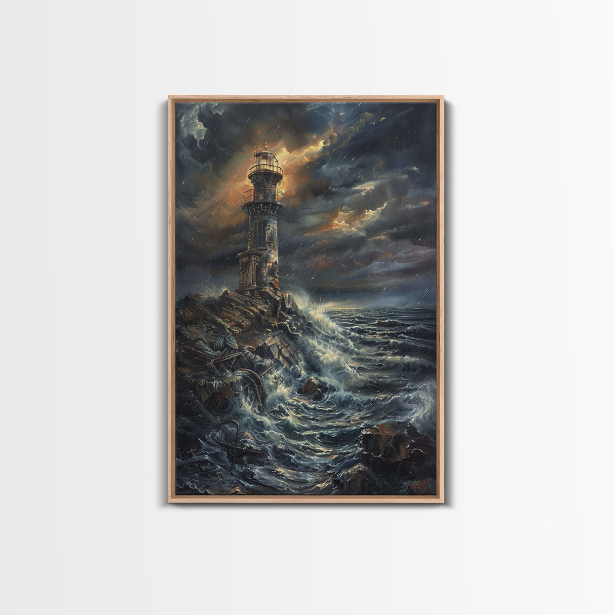 Eerie Castle on Cliff, Halloween Art Print, Spooky Home Decor, Framed Canvas Print, Creepy Art, Halloween Wall Decor, Seasonal Wall Art