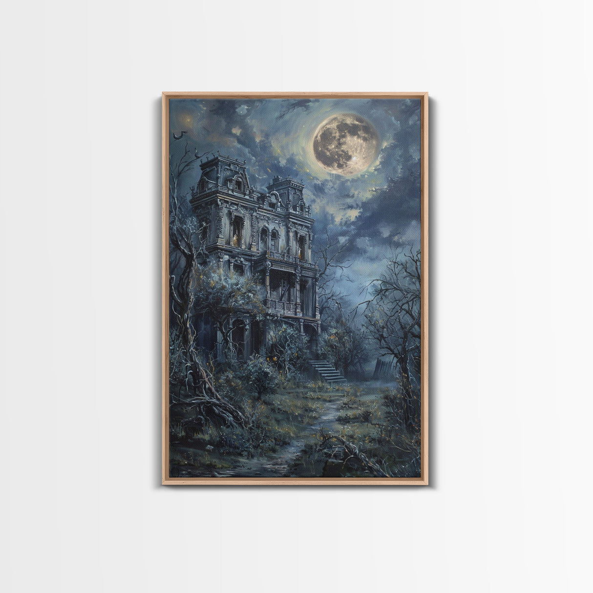 Haunted Victorian Mansion Halloween Art, Spooky House, Haunted Home, Creepy Building, Gothic Decor, Framed Canvas Print