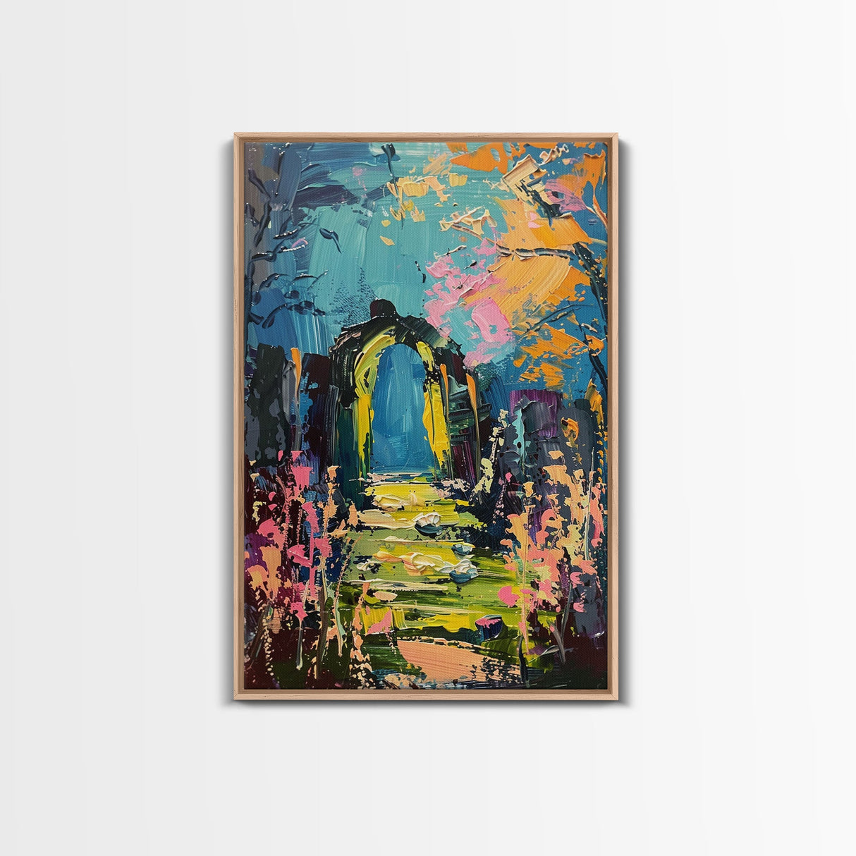 Enchanted Path Framed Canvas Print, Halloween Art, Spooky Garden, Haunted Walkway, Fall Decor Gothic Decor, Ghostly Archway, Eerie Landscape