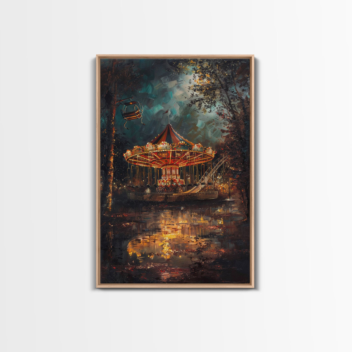 Haunted Forest Path with Pumpkins Framed Canvas Print, Halloween Wall Art, Spooky Home Decor, Eerie Forest Artwork, Haunted Pathway Art