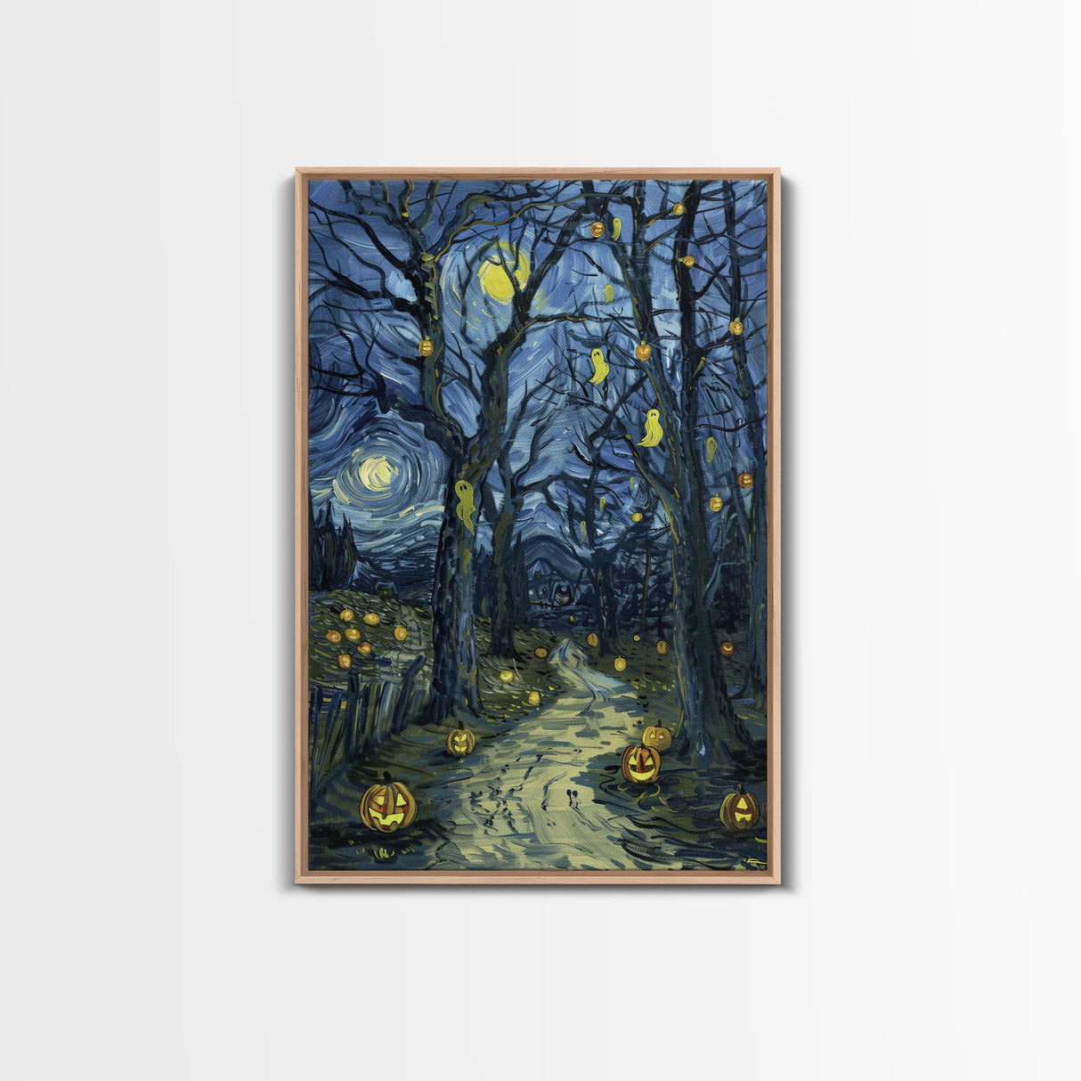 Dark Steamy Train at Night Framed Canvas Print, Halloween Wall Art, Spooky Train Station Decor, Haunted Transportation Artwork, Ghostly Art