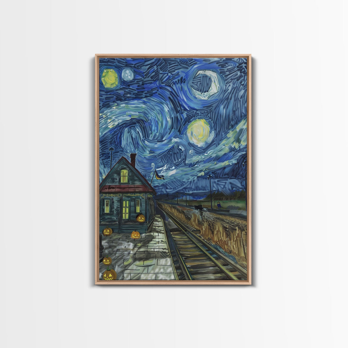 Enchanted Graveyard with Lanterns Framed Canvas Print, Wall Art, Spooky Home Decor, Halloween Cemetery Art, Mystical Art, Haunted Graveyard