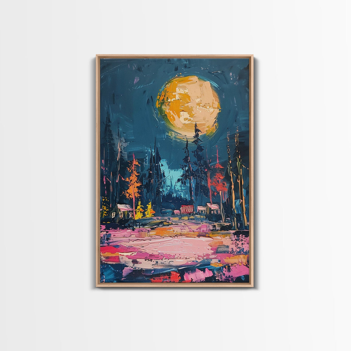 Spooky Moonlit Forest Framed Canvas Print, Halloween Wall Art, Haunted Landscape, Home Decor, Above Sofa Art, Gothic Artwork, Living Room