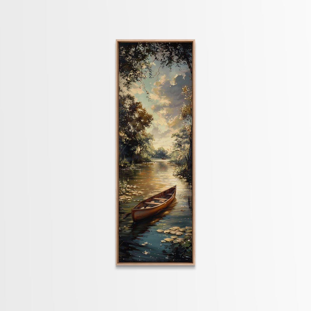 Antique Canoe Framed Canvas Print, lake House Decor, Lake Life Wall Art, Tall Wall Art For Small Spaces