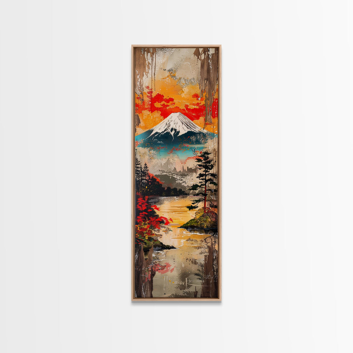 Reflections of Majestic Mountain Peaks in Calm Lake, Minimalist Landscape Framed Canvas Print, Perfect for Nature Inspired Wall Art