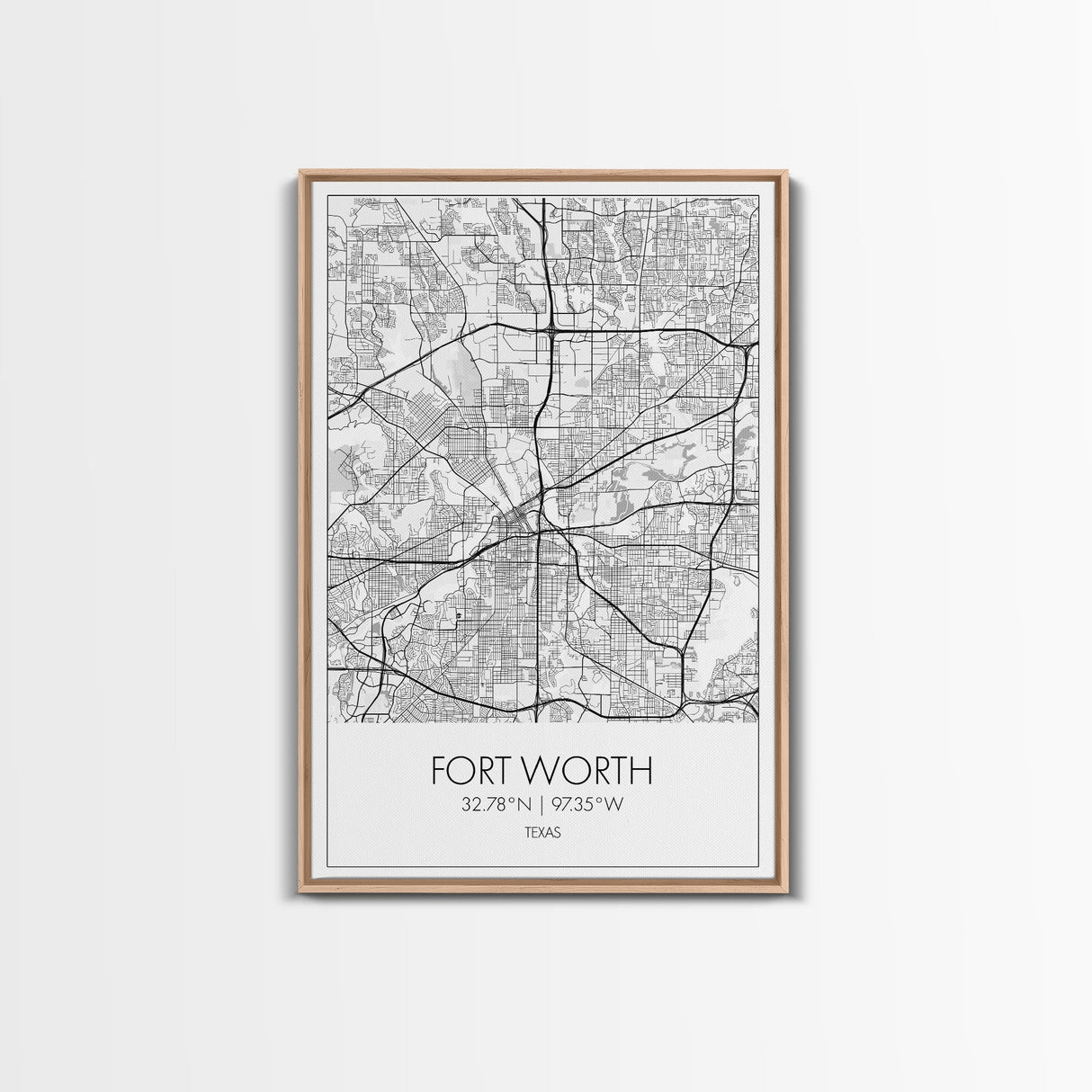 Fort Worth Street Map, Texas Map, City Map Art, Minimalist Art, Wall Art, Canvas Print, Travel Wall Art, Gifts For Women, Man Cave Décor