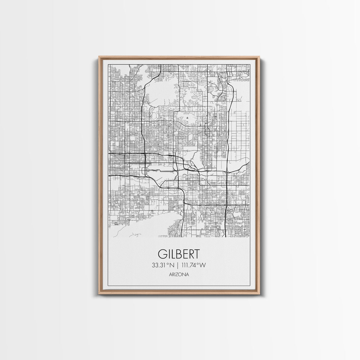 Gilbert Street Map, Arizona Map, City Map Art, Minimalist Art, Wall Art, Canvas Print, Black And White Map, Man Cave Art, Travel Wall Art