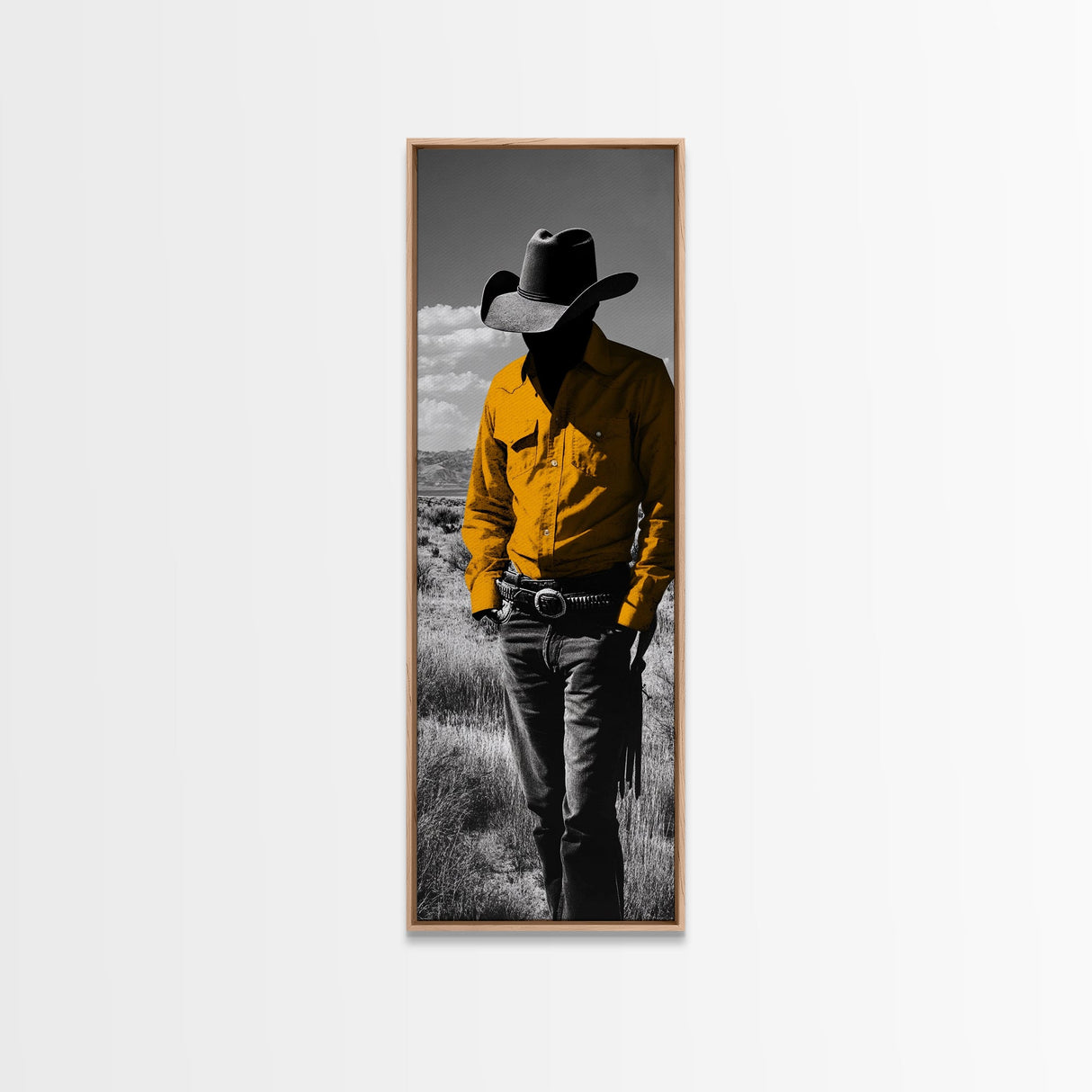 Mysterious Cowboy Silhouette Framed Canvas Print | Rustic Western Wall Art | Moody Art | Farmhouse Decor | Southwest Art | Gift Idea