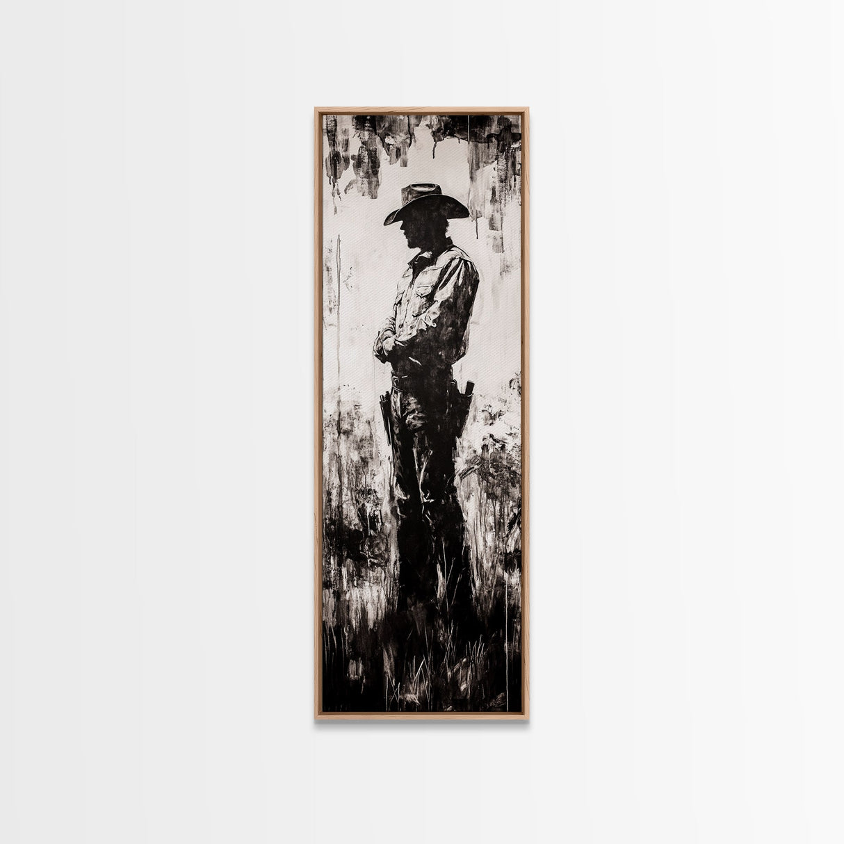 Black and White Cowboy Art Framed Canvas Print, Rustic Wall Art, Moody Art, Southwest Wall Art, Vintage Horse Art, Tall Narrow Art