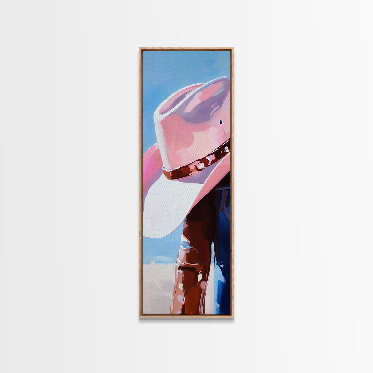 Pink Cowgirl Hat Art Framed Canvas Print, Coastal Cowgirl Wall Art, Light Pink Wall Art, Whimsical Art, Gift Idea for Her, Rustic Decor