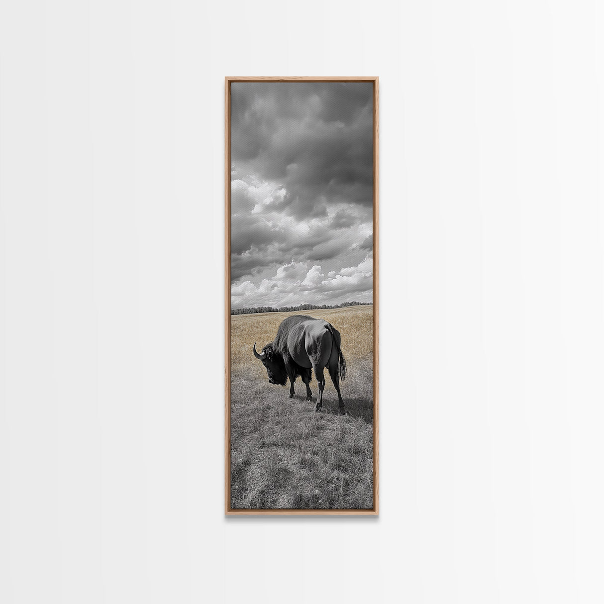 Lone Bison in Field Framed Canvas Print | Rustic Wall Art | Moody Art | Wildlife Painting | Farmhouse Decor | Southwest Wall Art | Gift Idea