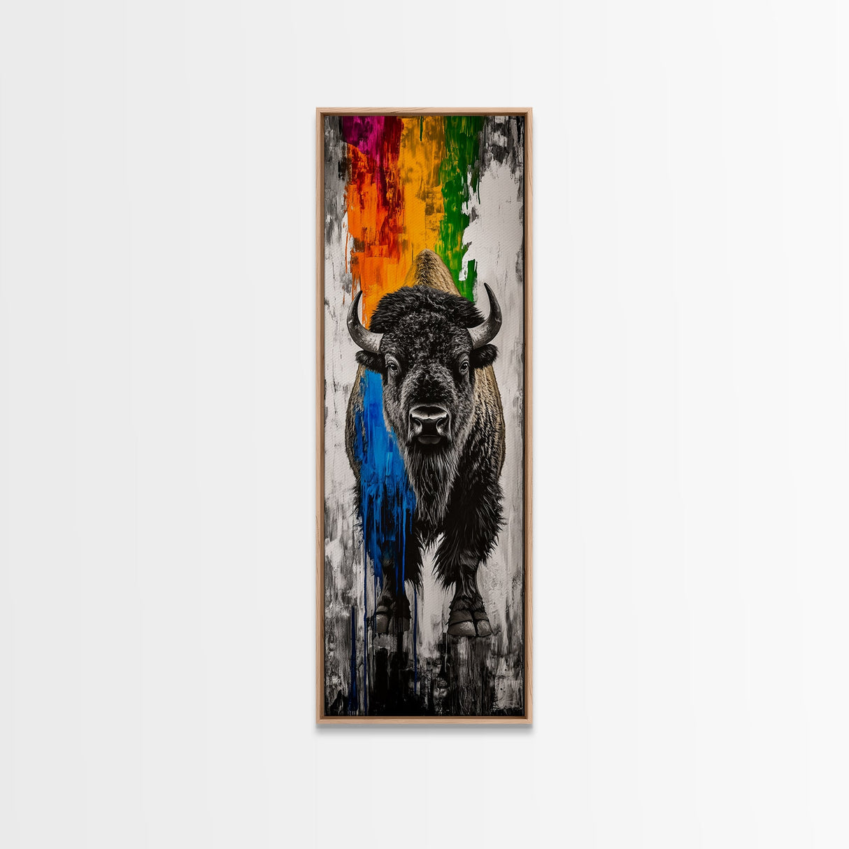Colorful Bison Canvas Print Pink Orange Wall Art Southwest Wall Art Boho Art Tall Narrow Art Living Room Art Above Couch Art
