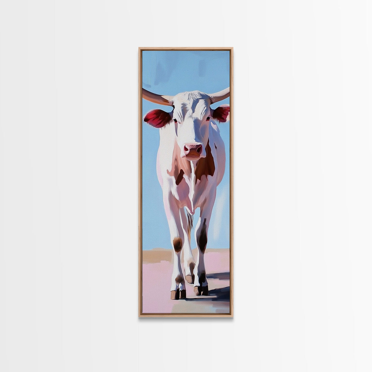 Realistic Longhorn Portrait Framed Canvas Print black cowgirl painting rustic wall art farmhouse decor western art bull and bear art