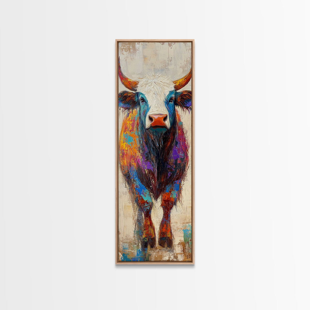 Colorful Bull Painting Canvas Print rustic wall art, barn landscape oil painting, farmhouse art, gift idea him, moody art decor