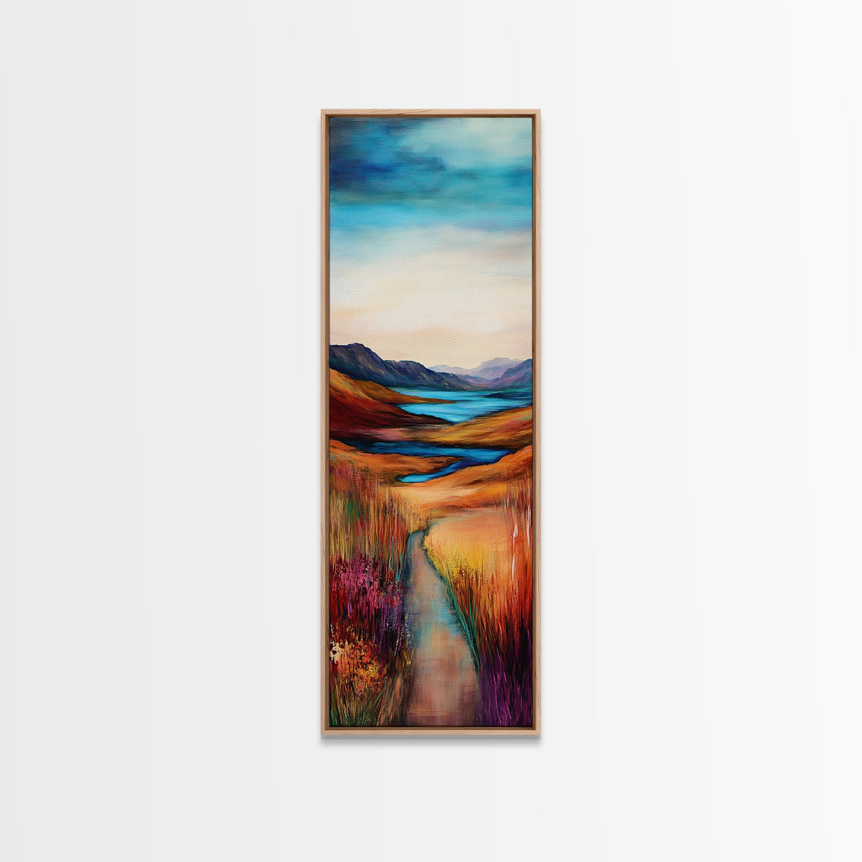 Rolling Hills Landscape Framed Canvas Print mountain painting, Ireland painting, landscape painting, lake Tahoe art, rustic wall art