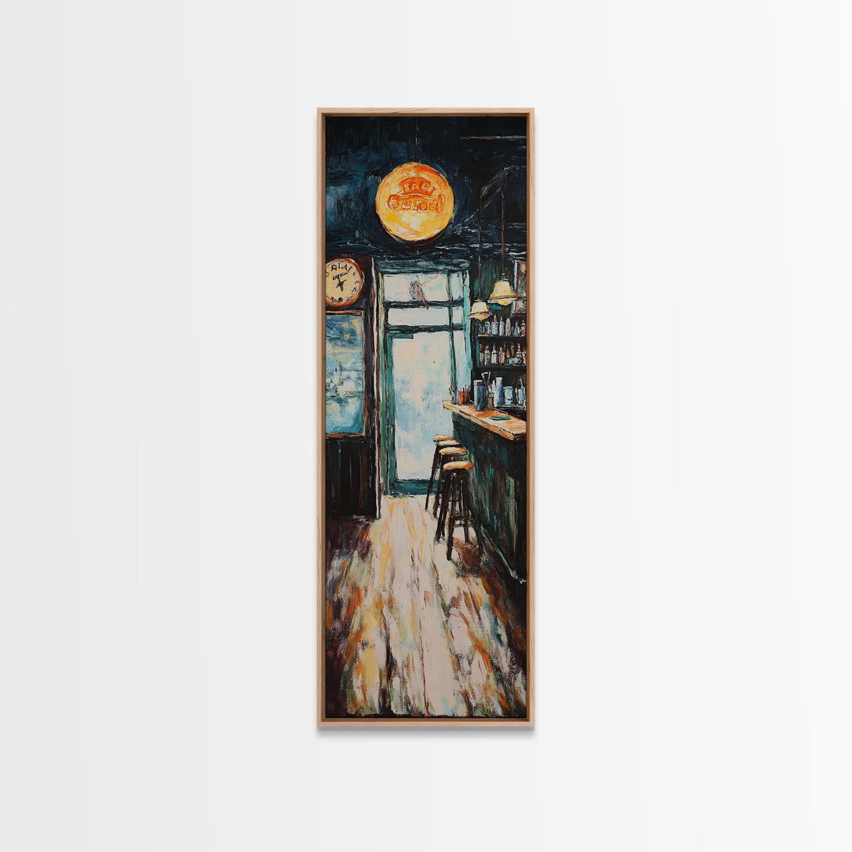 Rustic Bar Scene Framed Canvas Print, Espresso Martini Wall Art, Moody Art, Long Narrow Wall Art, Rustic Decor, Above Sofa Art, Gift Idea