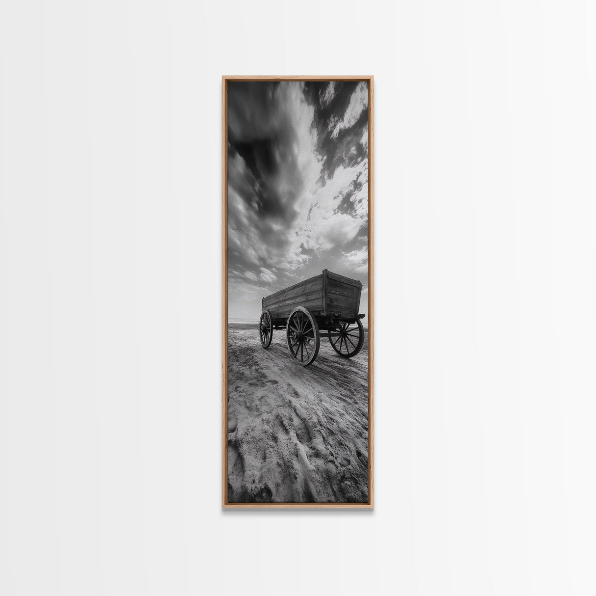 Old Wooden Wagon, Rustic Landscape, Framed Canvas Print, Western Décor, Farmhouse Wall Art, Minimalist Art, Extra Wide Art