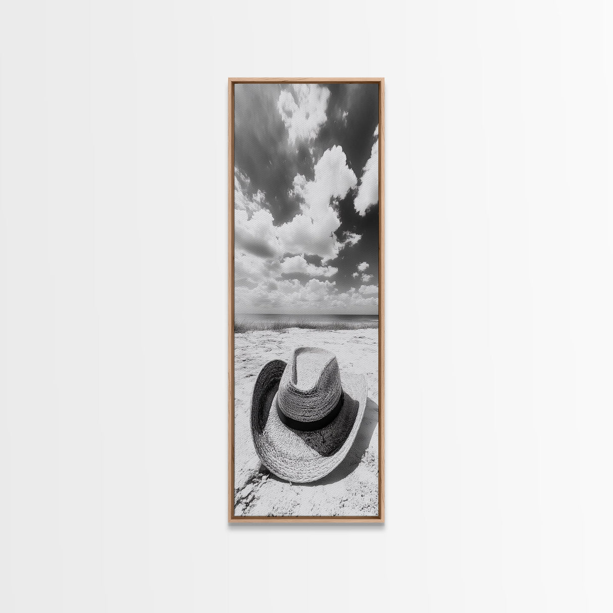 Straw Cowboy Hat, Beach Photography, Framed Canvas Print, Coastal Cowgirl, Wall Art, Rustic Décor, Minimalist Wall Art