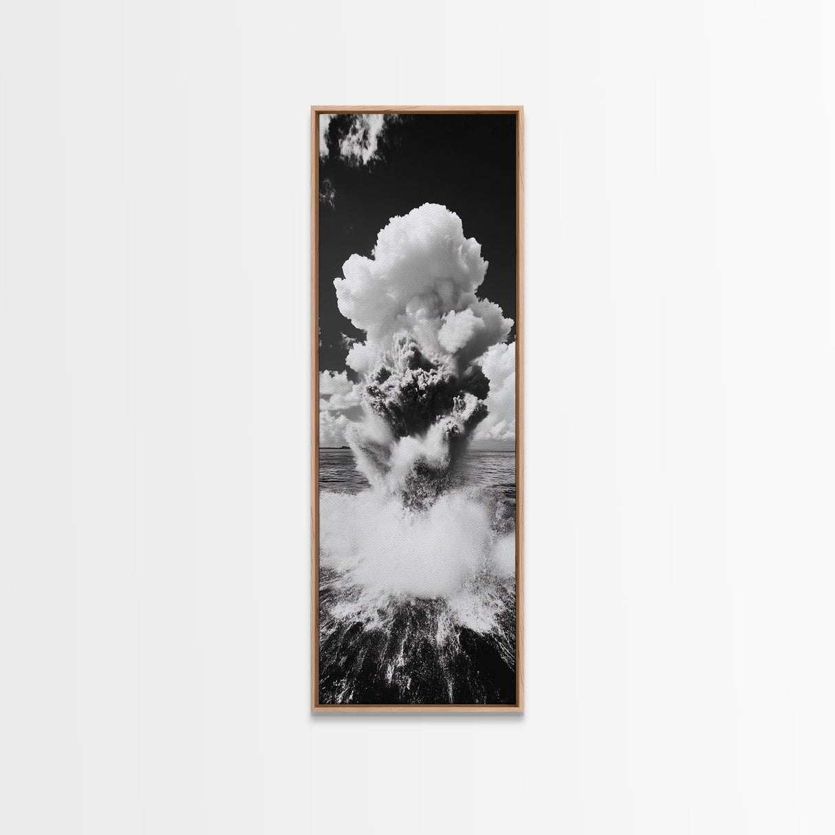 Explosive Ocean Wave, Framed Canvas Print, coastal décor, nautical painting, seascape painting, black and white photography, panoramic art