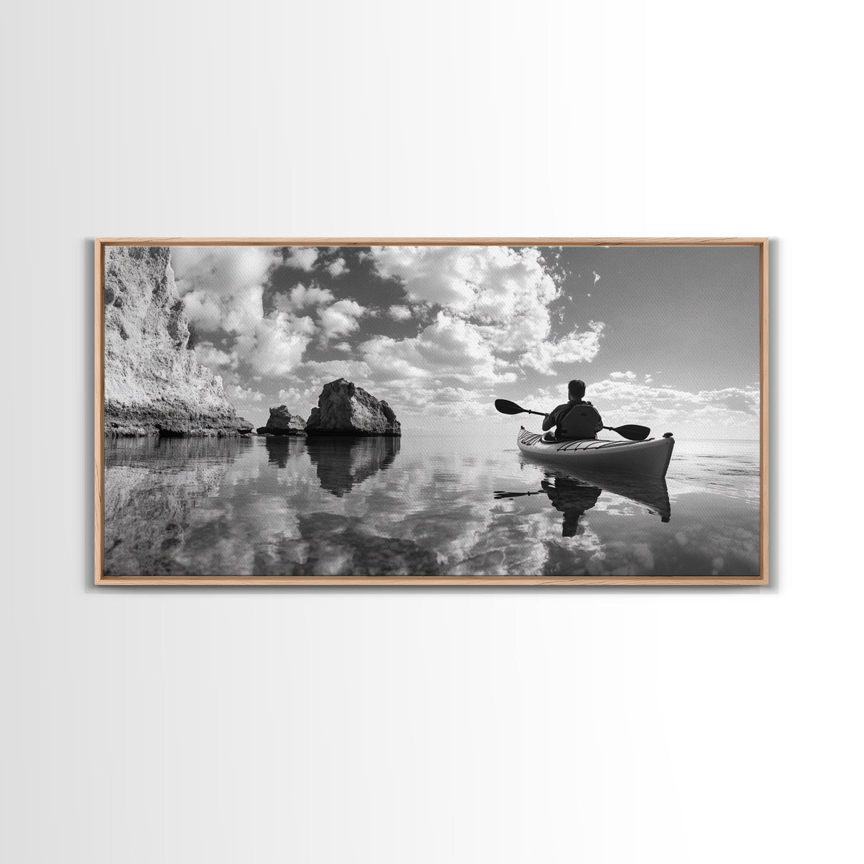 Kayak, Coastal Landscape Art, Nautical Painting, Extra Wide Art, Adventure Art, Seascape Painting, Panoramic Art, Canvas Print