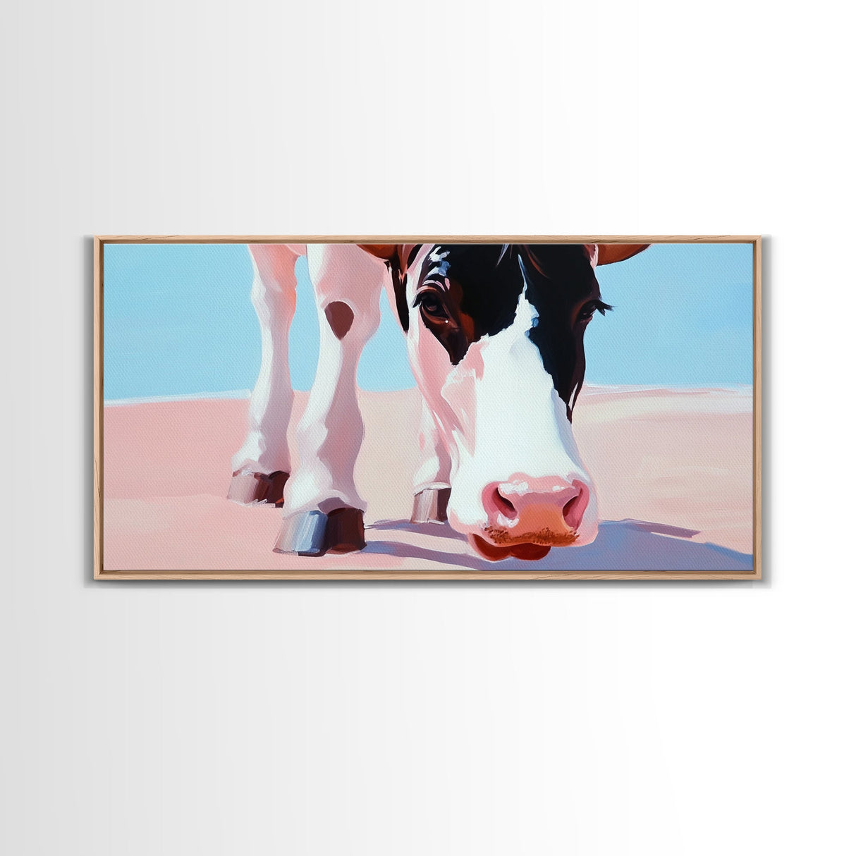 Longhorn Cow, Bull and Bear Art, Rustic Decor, Farmhouse Art, Southwest Wall Art, Light Pink Wall Art, Canvas Print, Living Room Art