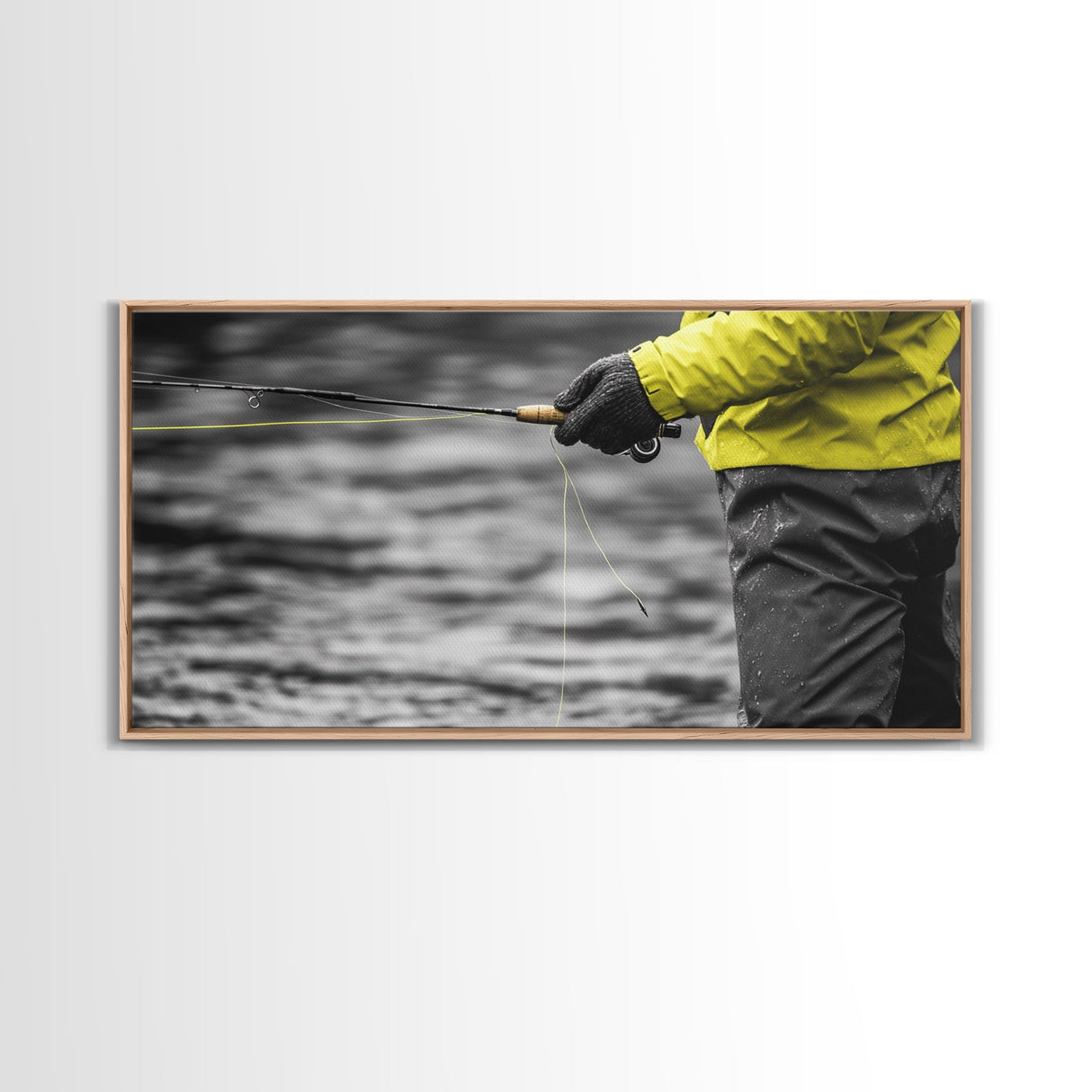 Fly Fishing Adventure Framed Canvas Print Rustic Wall Art Trout Art Fisherman Painting Gift Idea Living Room Art Extra Wide Art