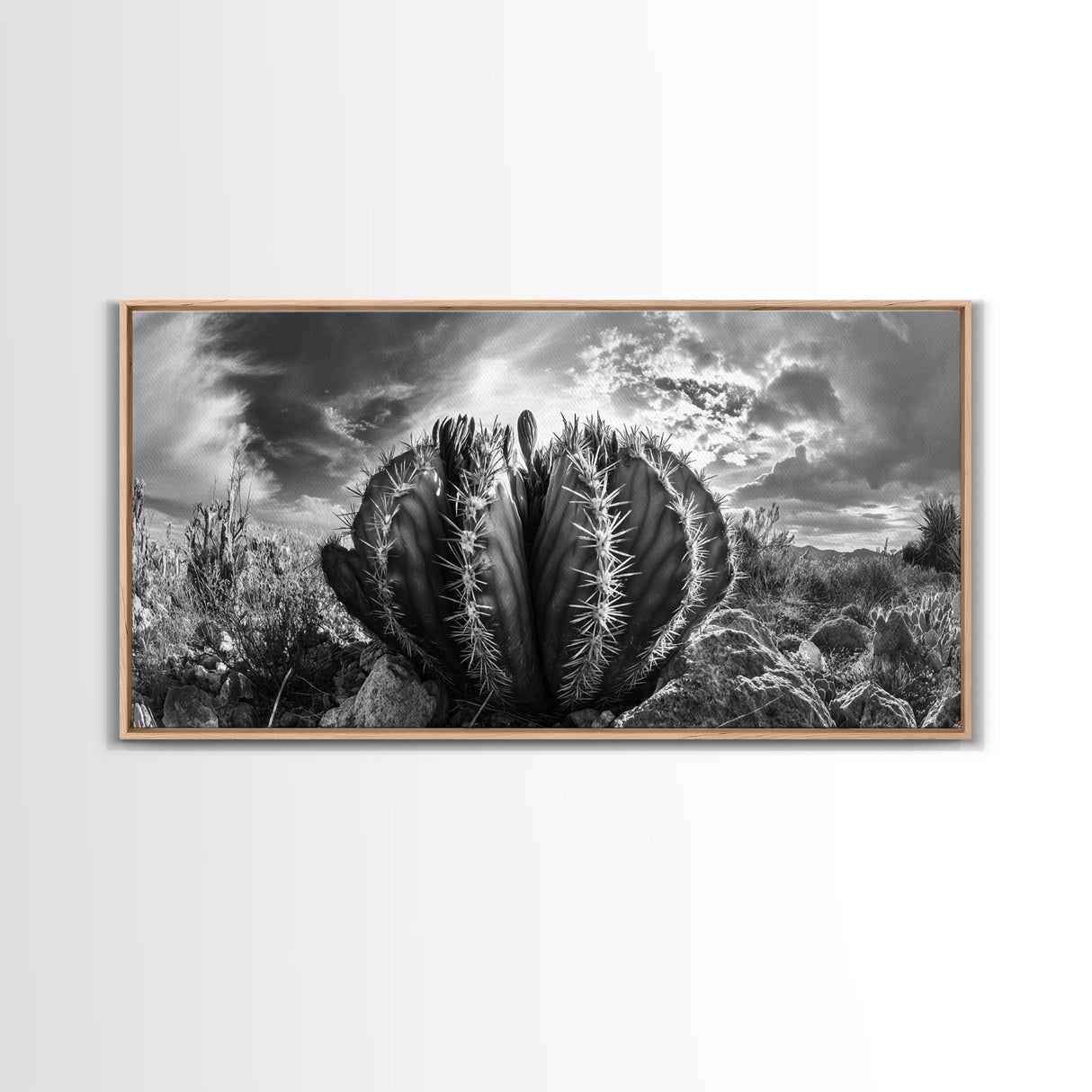 Desert Cactus, southwest wall art, Joshua tree art, rustic art, landscape painting, desert decor, panoramic art, Canvas Print