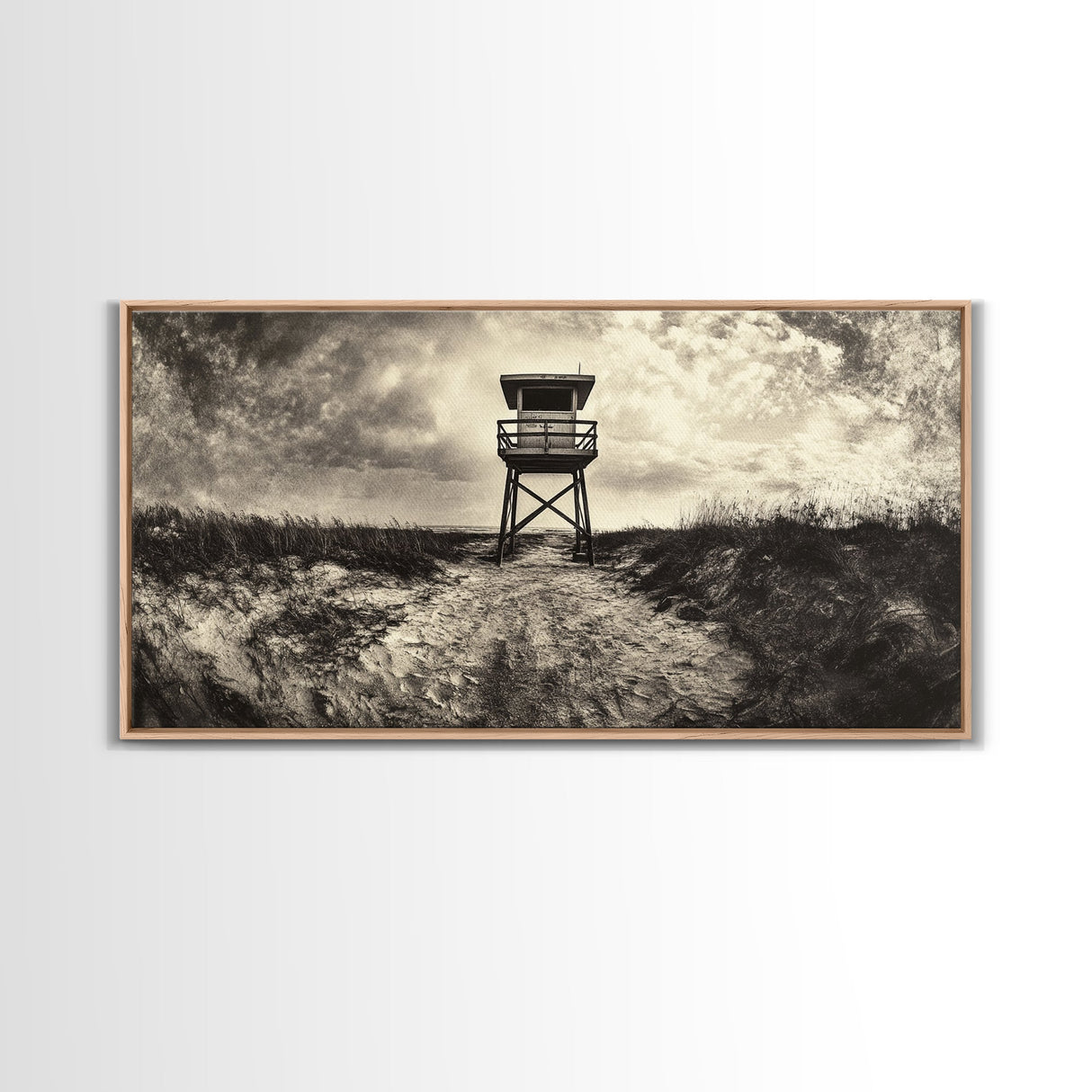 Lifeguard Tower, Coastal Landscape Art, Wabi Sabi Art, Rustic Decor, Moody Art, Nautical Wall Art, Canvas Print