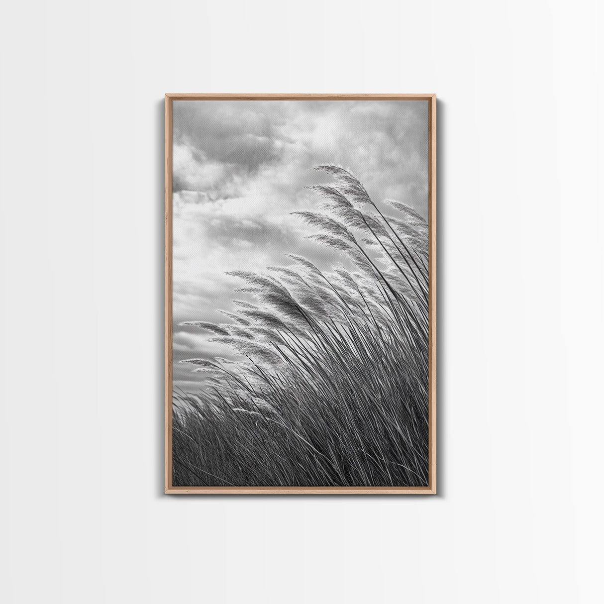 Wind Blowing Grass, moody art, wabi sabi art, landscape painting, farmhouse art, rustic decor, minimalist art, framed canvas print