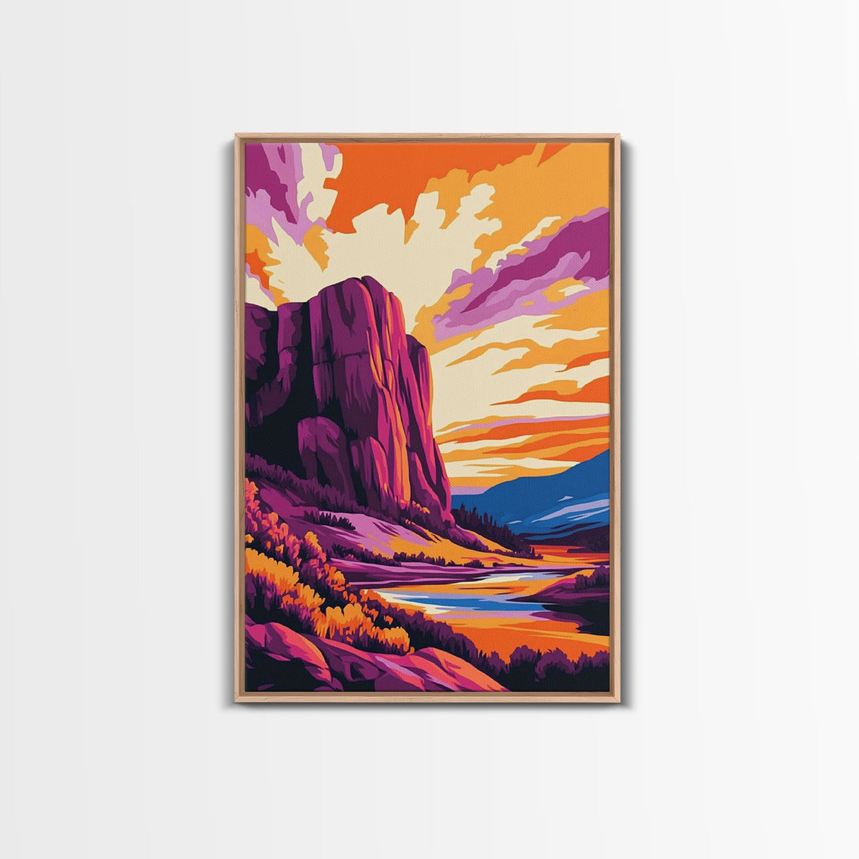Mountain Painting, Bold Landscape Art, Orange Purple Wall Decor, Southwest Wall Art, Framed Canvas Print, Nature Inspired Artwork