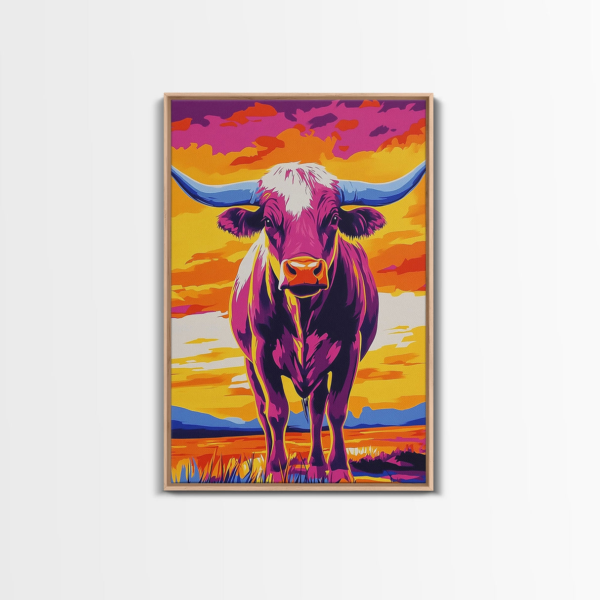 Pop Art Cow, Pink Orange Wall Art, Southwest Wall Art, Canvas Print, Rustic Decor, Farmhouse Art, Living Room Art, Bold Wall Art
