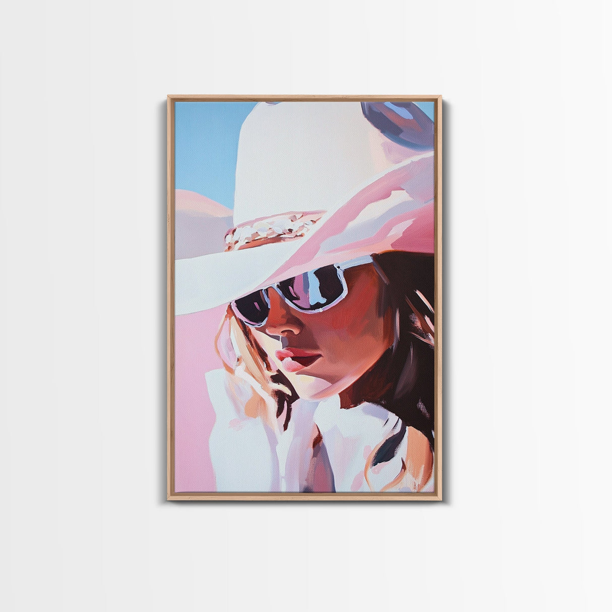 Pink Cowgirl Portrait, black cowgirl painting, western art, pink wall art for dorm, rustic decor, framed canvas print, gift idea for her