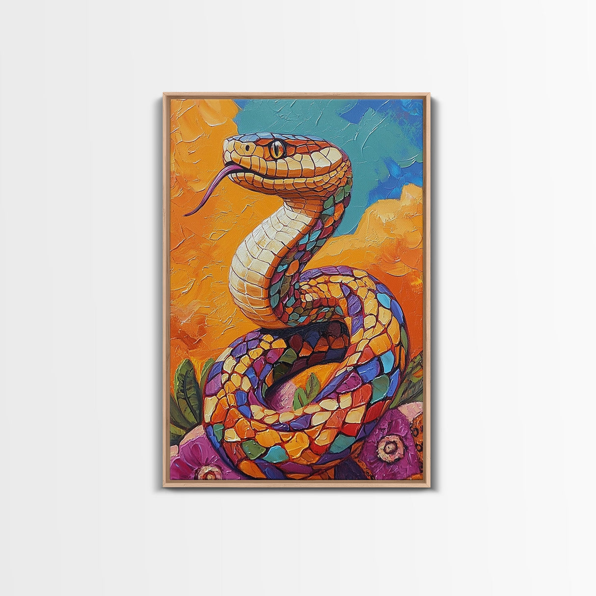 Colorful Snake, Mosaic Snake Painting, Desert Wall Art, Southwest Decor, Boho Art, Living Room Art, Canvas Print, Gift Idea